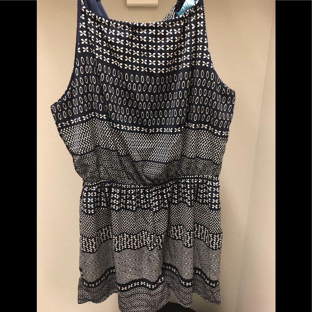 navy blue and white romper